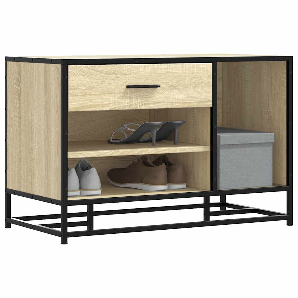 Flow Shoe Bench Black Wood & Metal 2 Open Compartments & 2 Closed Compartments