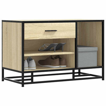 Flow Shoe Bench Black Wood & Metal 2 Open Compartments & 2 Closed Compartments