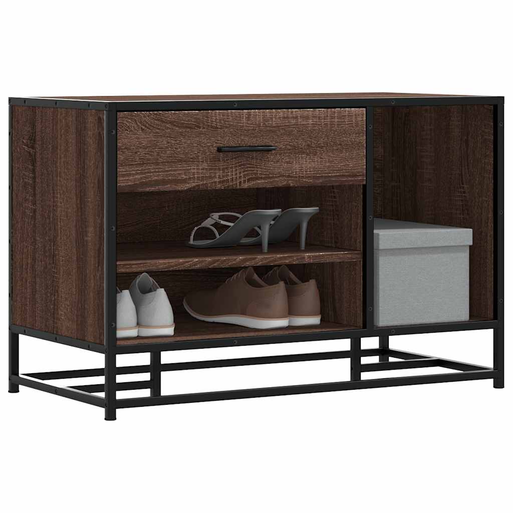 Flow Shoe Bench Black Wood & Metal 2 Open Compartments & 2 Closed Compartments