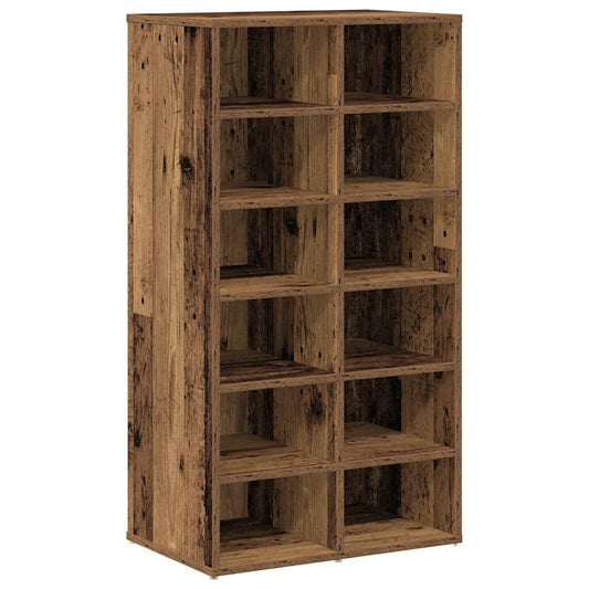 Flow Shoe Rack Old Wood Tall 12 Compartments