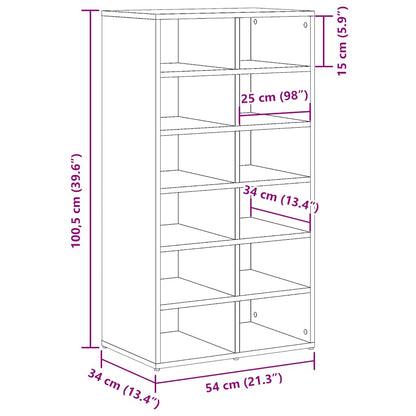 Flow Shoe Rack Old Wood Tall 12 Compartments