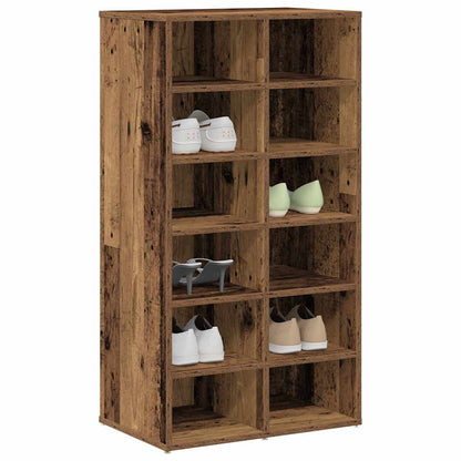 Flow Shoe Rack Old Wood Tall 12 Compartments