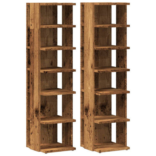Haven Set of 2 Shoe Cabinet Old Pine 6 Compartments Tall & Narrow