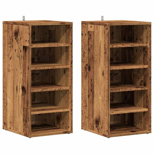 Haven Set Of 2 Shoe Cabinet Old Pine 5 Compartments Tall & Skinny