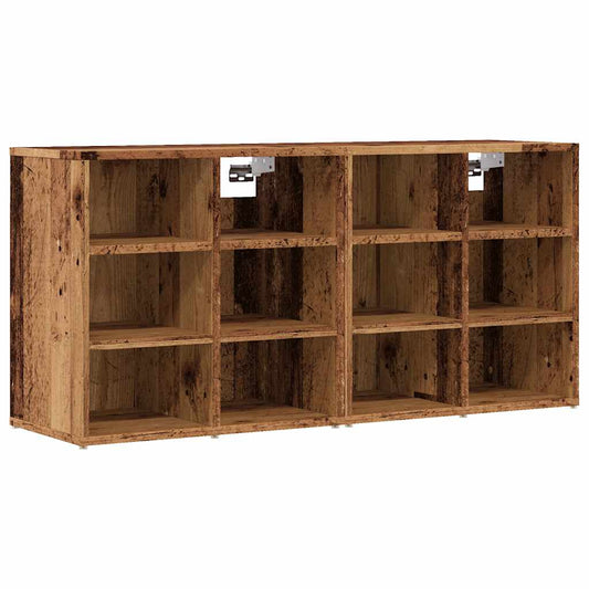 Luxe Shoe Cabinet Set Of 2 Natural Grained Oak 12 Compartments Wide & Deep