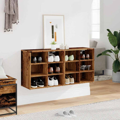 Luxe Shoe Cabinet Set Of 2 Natural Grained Oak 12 Compartments Wide & Deep