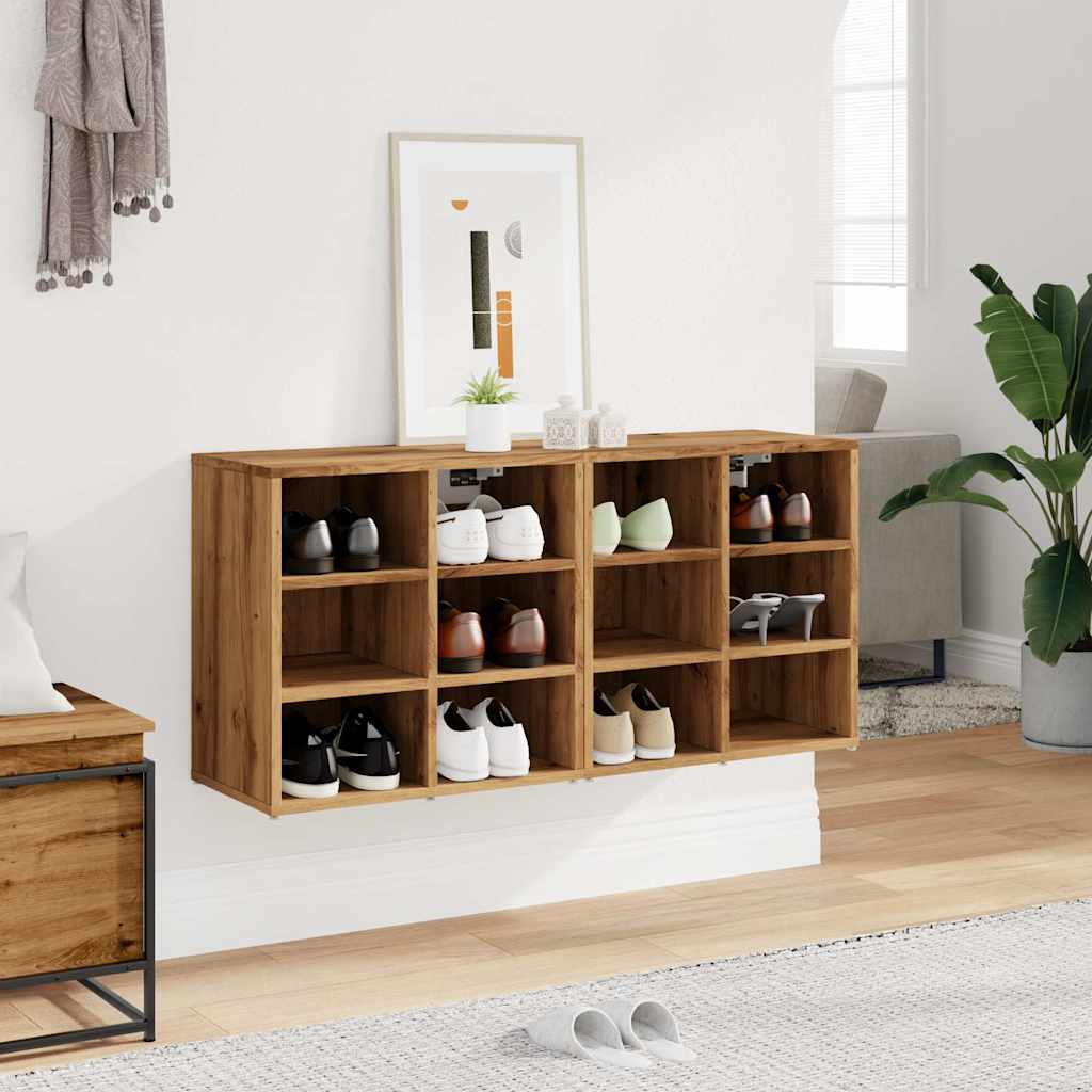 Shoe Cabinet Natural Grained Oak 12 Compartments Wide & Deep