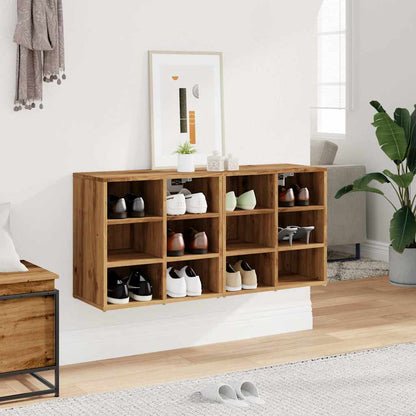Shoe Cabinet Natural Grained Oak 12 Compartments Wide & Deep