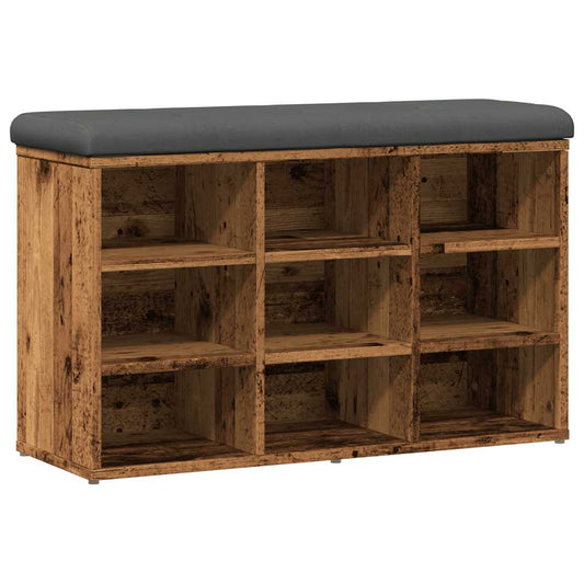 Shoe Bench Old Grained Wood 9 Compartments Wide & Deep