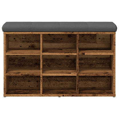 Shoe Bench Old Grained Wood 9 Compartments Wide & Deep