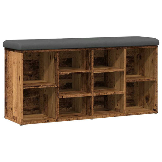 Shoe Bench Old Grained Wood 10 Compartments Wide & Deep