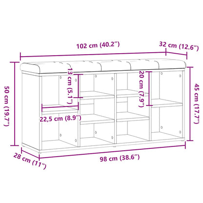 Shoe Bench Old Grained Wood 10 Compartments Wide & Deep