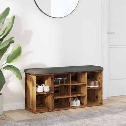 Shoe Bench Old Grained Wood 10 Compartments Wide & Deep