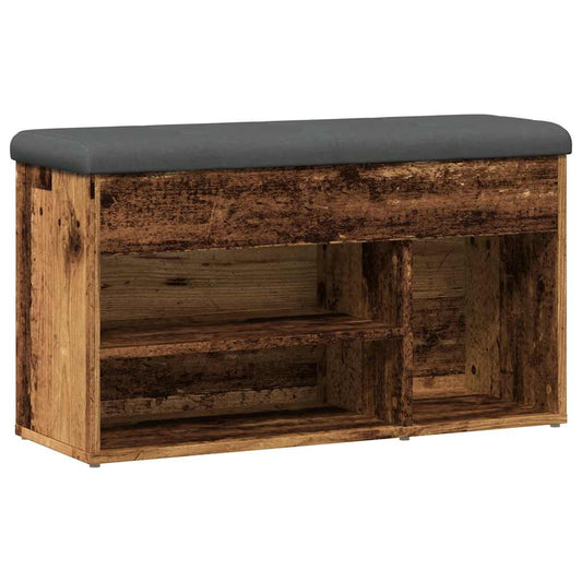 Shoe Bench Old Grained Wood 3 Compartments Medium
