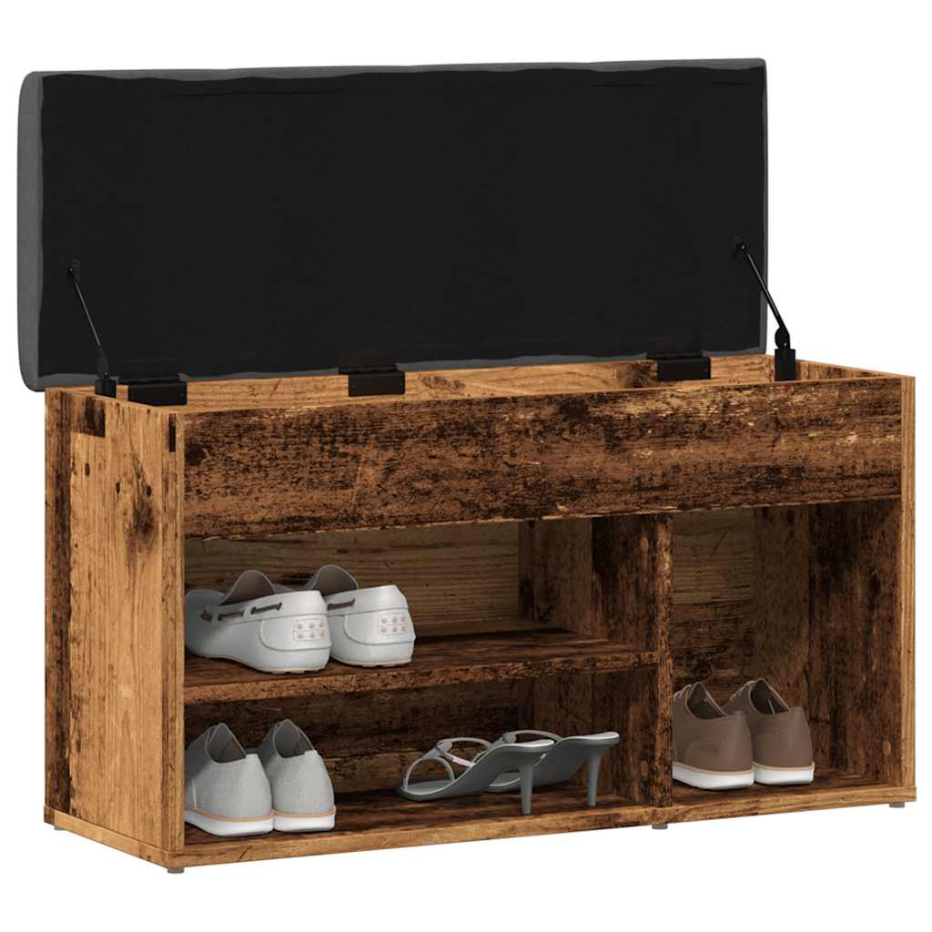 Shoe Bench Old Grained Wood 3 Compartments Medium