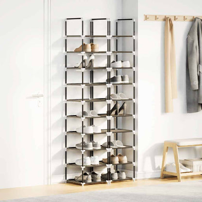 Gray Set Of 2 Fabric 10 Compartments Shoe Rack