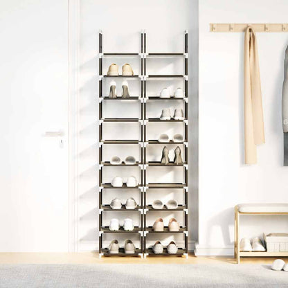 Gray Set Of 2 Fabric 10 Compartments Shoe Rack