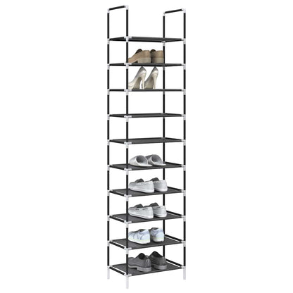 Shoe Rack 8-Tier Black Non-Woven Fabric with Powder-Coated Steel