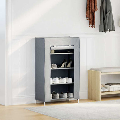 Gray Fabric 4 Compartments Covered Shoe Rack