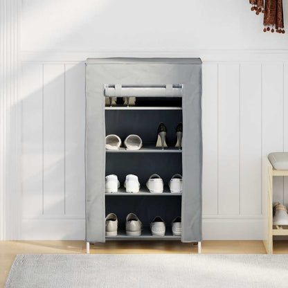 Gray Fabric 4 Compartments Covered Shoe Rack