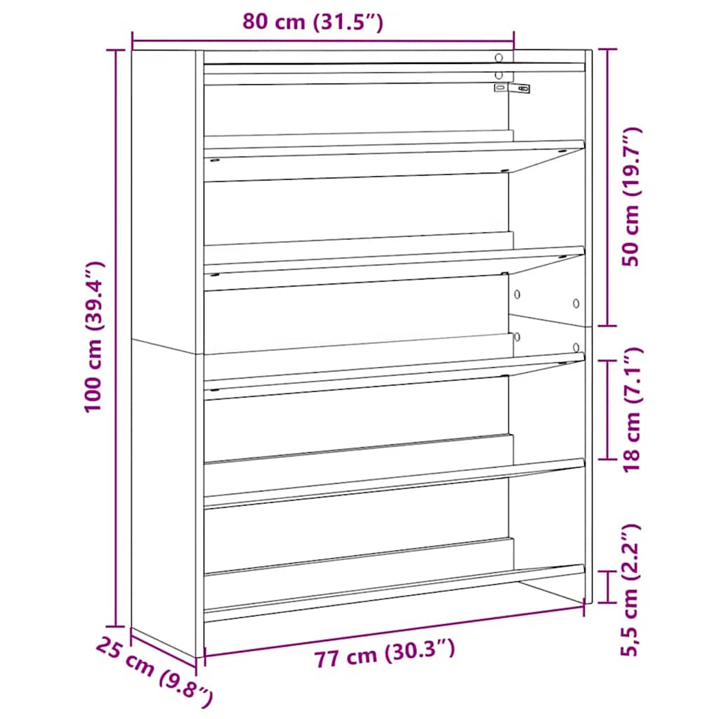 Shoe Cabinet Natural Wood 5 Open Compartments Medium