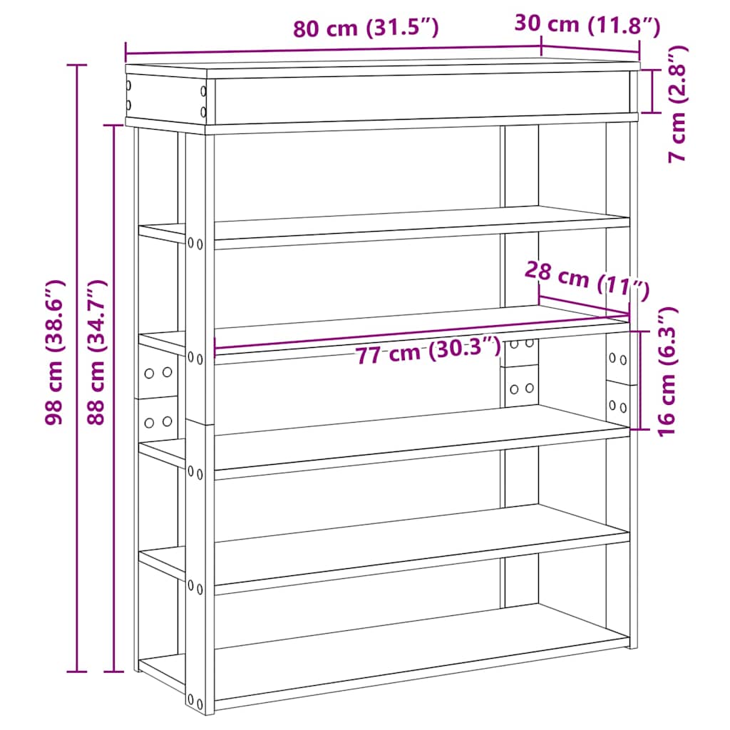 Shoe Cabinet Natural Wood 5 Open Compartments Medium