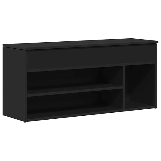 Shoe Bench Black Wood 3 Compartments Medium