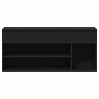 Shoe Bench Black Wood 3 Compartments Medium