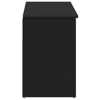 Shoe Bench Black Wood 3 Compartments Medium