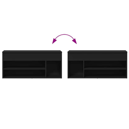 Shoe Bench Black Wood 3 Compartments Medium
