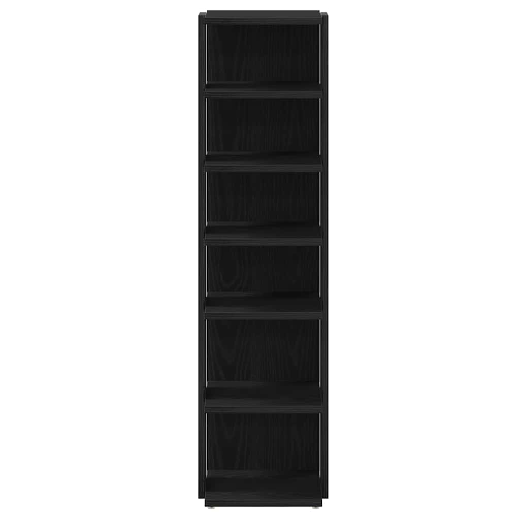 Shoe Rack Black Wood 6 Compartments Tall & Skinny