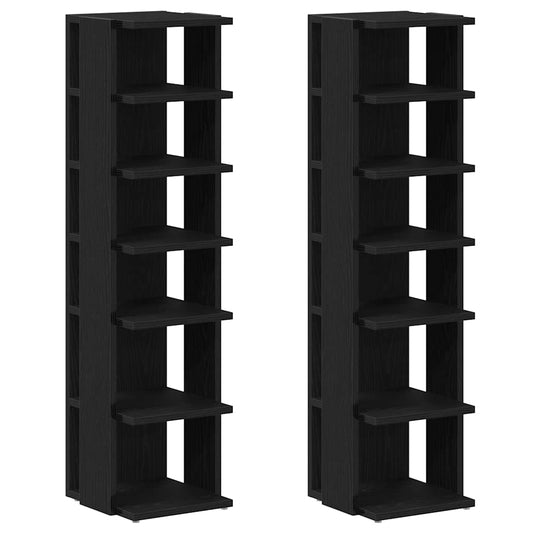 Set Of 2 Shoe Rack Black Wood 6 Compartments Tall & Skinny