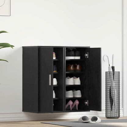 Set Of 2 Shoe Racks Black Wood 3 Compartments Tall