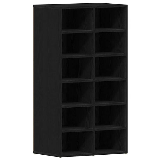 Shoe Rack Black Wood 3 Compartments Tall
