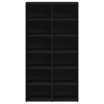 Shoe Rack Black Wood 3 Compartments Tall