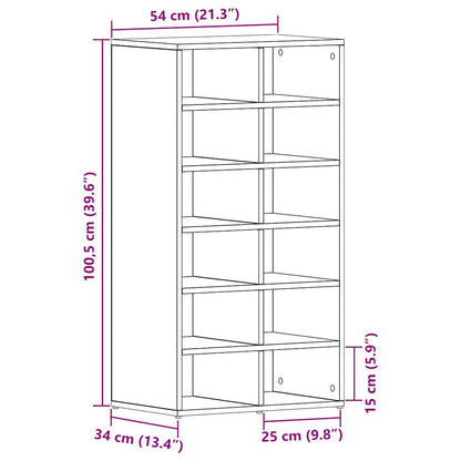 Shoe Rack Black Wood 3 Compartments Tall