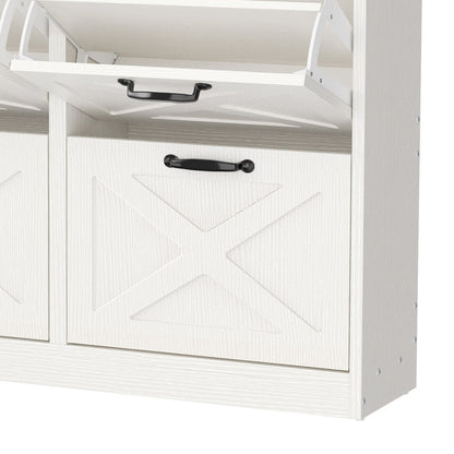 24 Pair Farmhouse Style 41" Pine Shoe Cabinet With 4 Flip Drawers