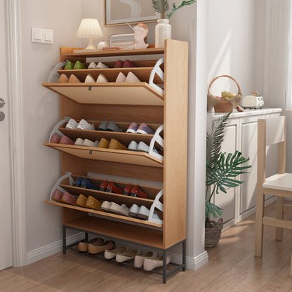 30 Pair Minimalist 31" Solid Oak Shoe Cabinet With 3 Drop-Down Drawers