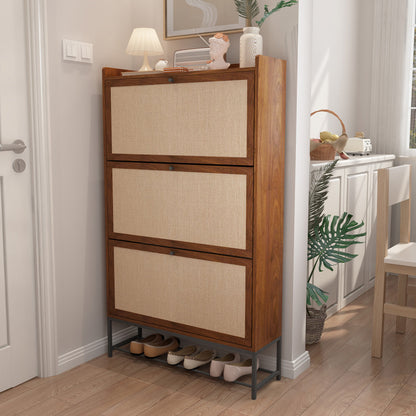 30 Pair Minimalist 31" Solid Oak Shoe Cabinet With 3 Drop-Down Drawers