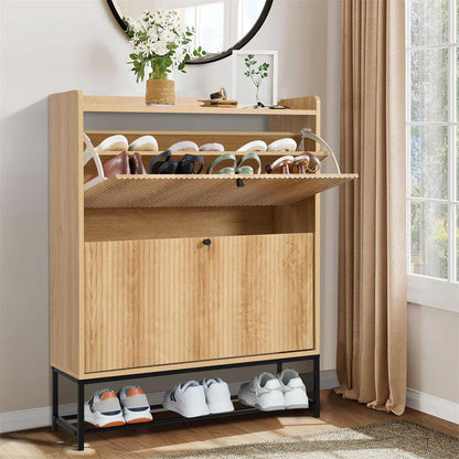 20 Pair Fluted 35" Shoe Cabinet With 2 Drop-Down Drawers