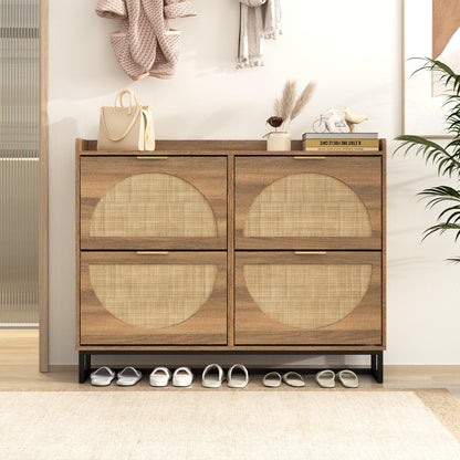 30 Pair Farmhouse Style 47" Shoe Cabinet With 4 Flip Drawers